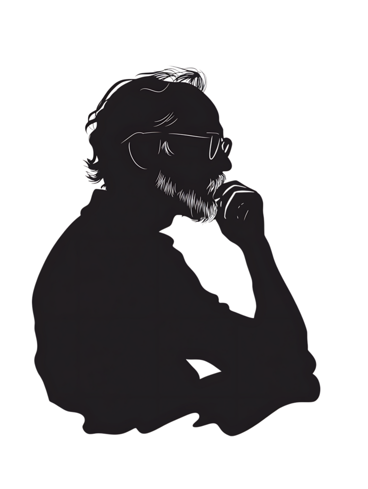 Pensive man in profile, contemplating ideas. png