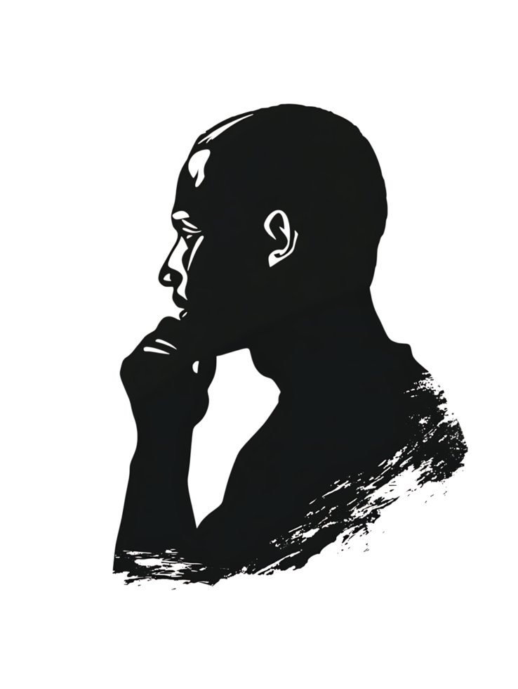 Thoughtful person in profile, contemplating ideas. png