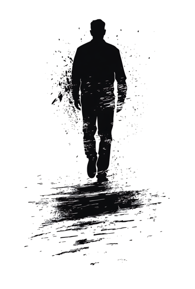 Abstract image of a man walking on water at night. png