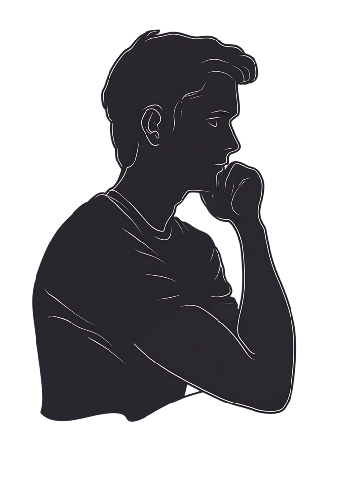 Silhouette of a pensive man png