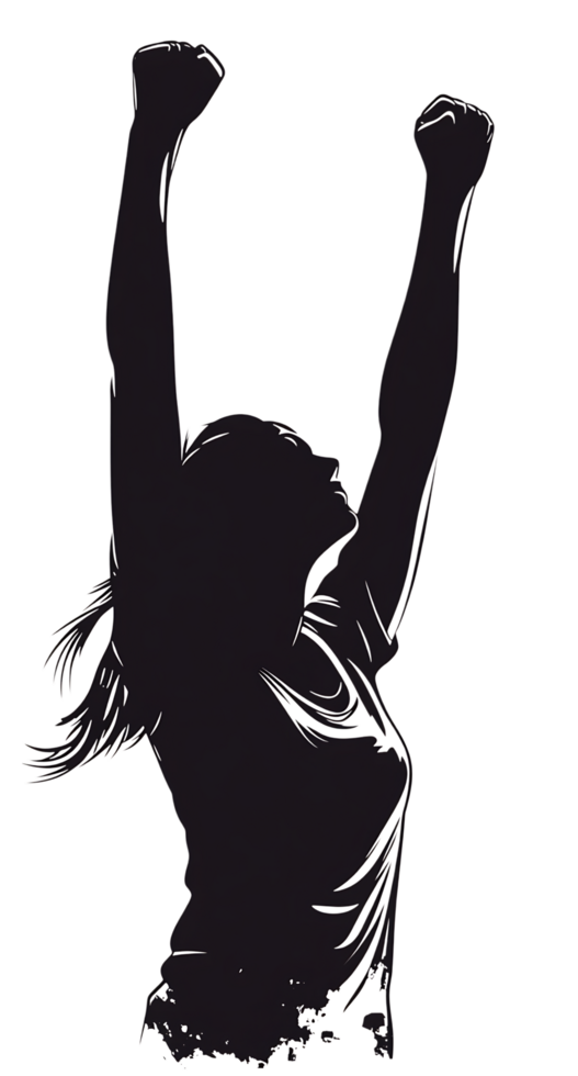 Joyful silhouette, celebrating achievement. png
