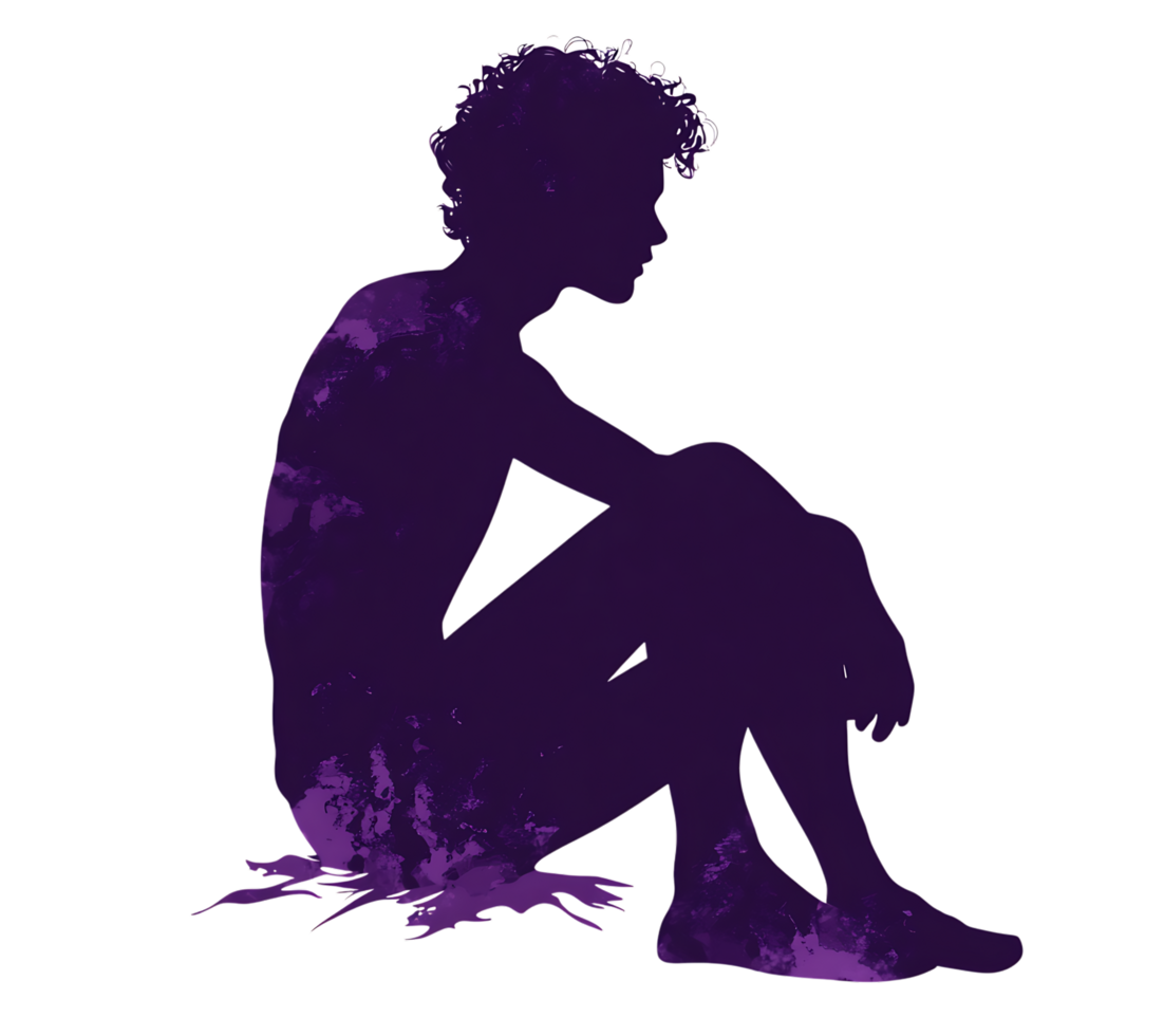 Silhouette of a child sitting alone png