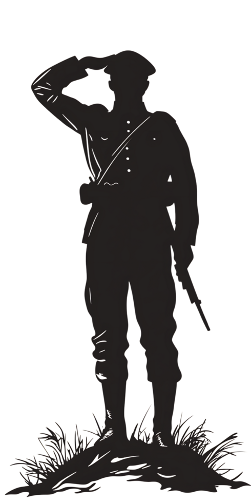 Silhouette of a soldier saluting. png