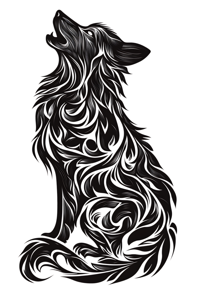A black and white drawing of a wolf png