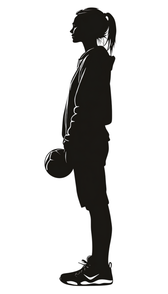 Dark silhouette of a child holding a ball. png