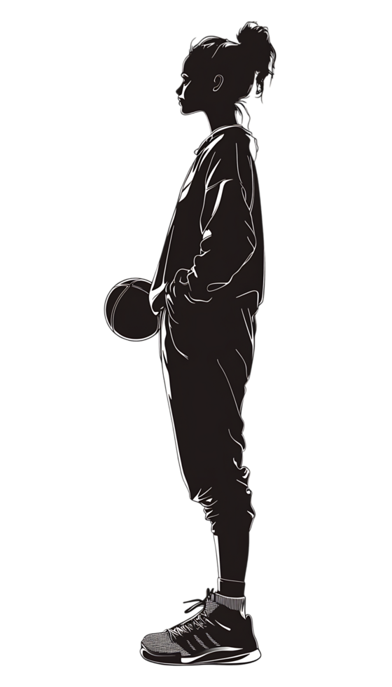 Side profile of a young basketball player. png
