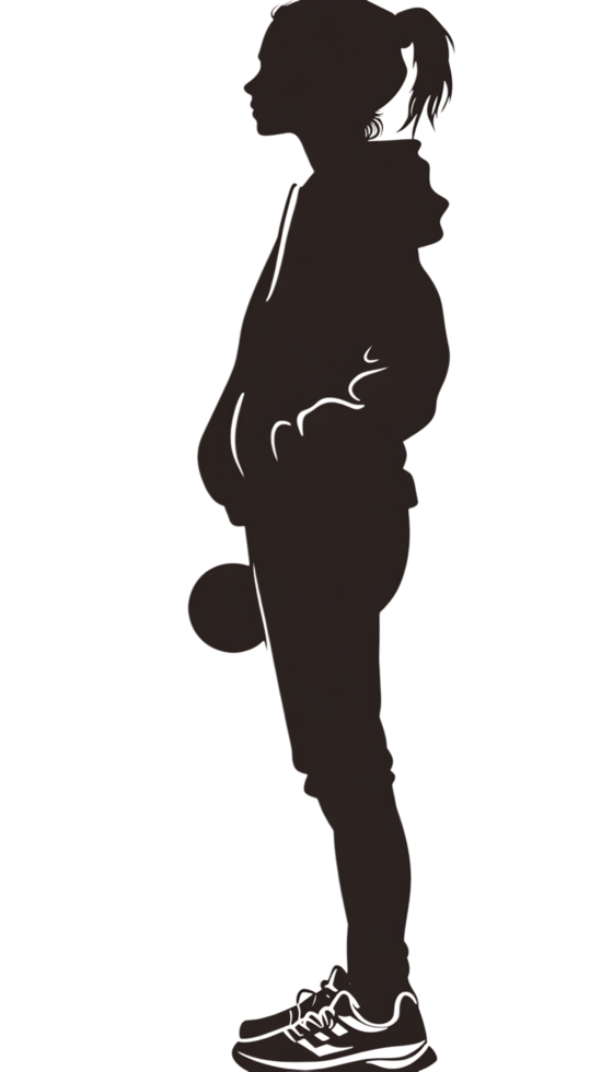 Side profile silhouette of a child holding a ball. png