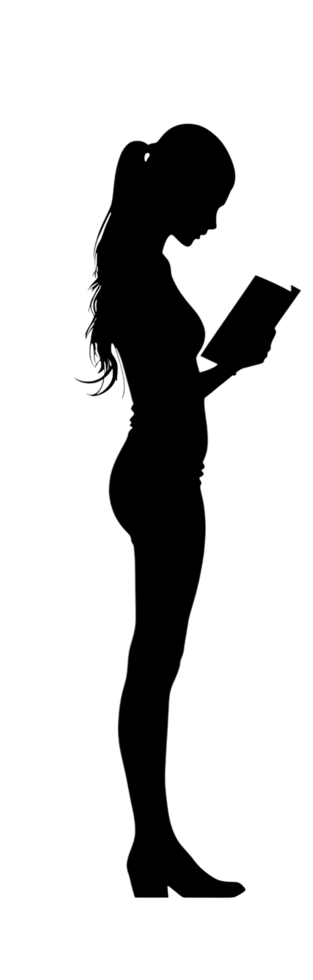 A silhouette of a woman holding a book png