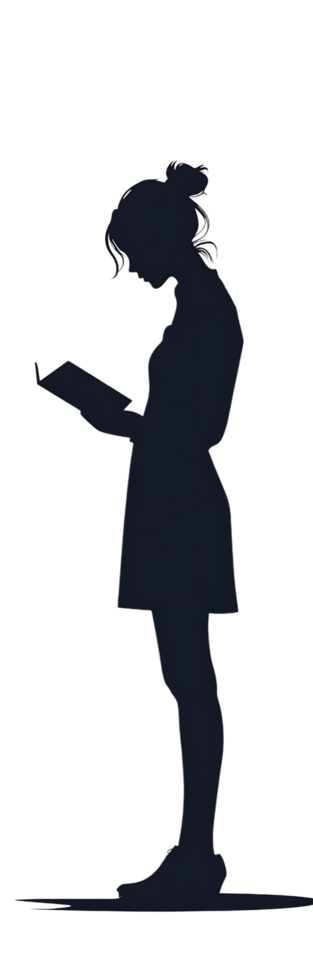 A silhouette of a girl reading a book png