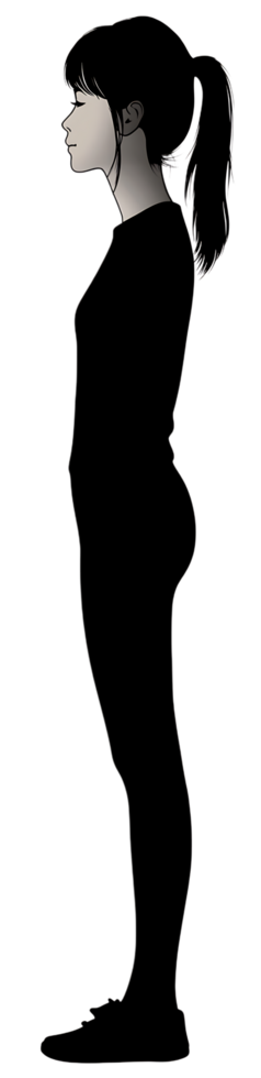 A silhouette of a woman standing in front of a black background png