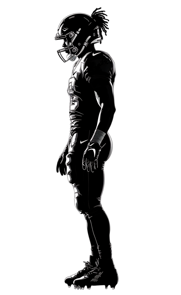 A black and white image of a football player png