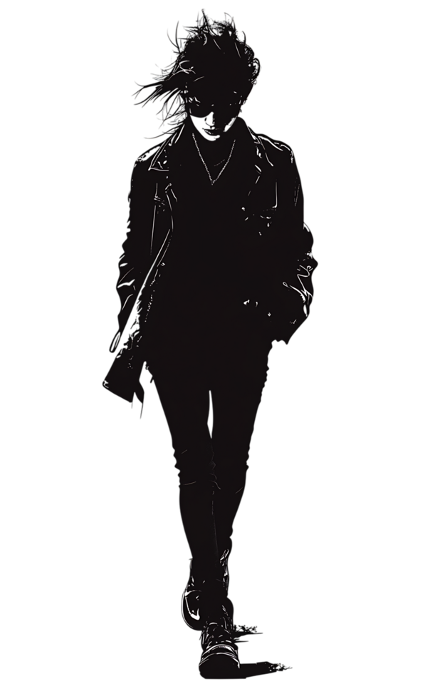 A silhouette of a man walking in the dark png