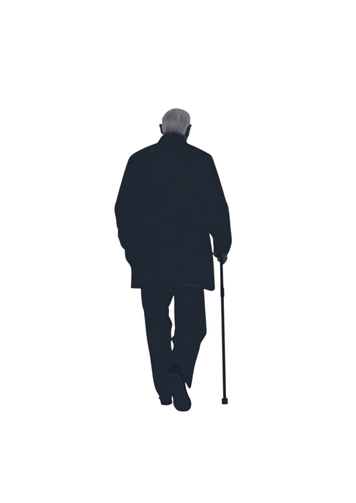 An illustration of a man walking with a cane png