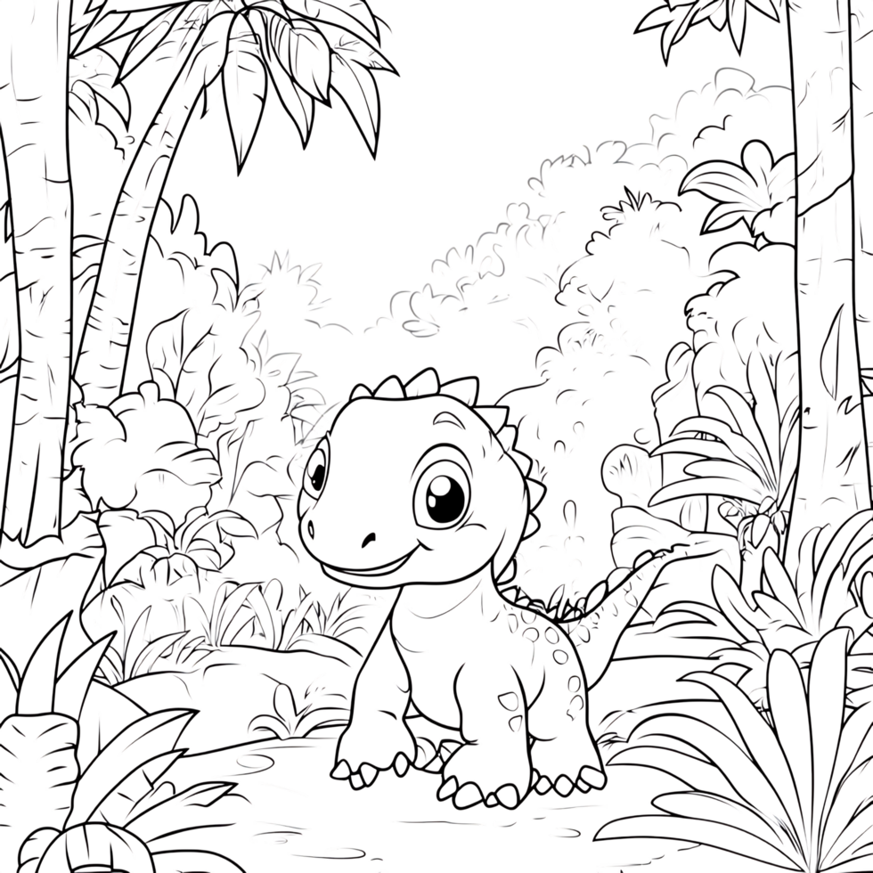 A drawing of a dinosaur in the jungle png