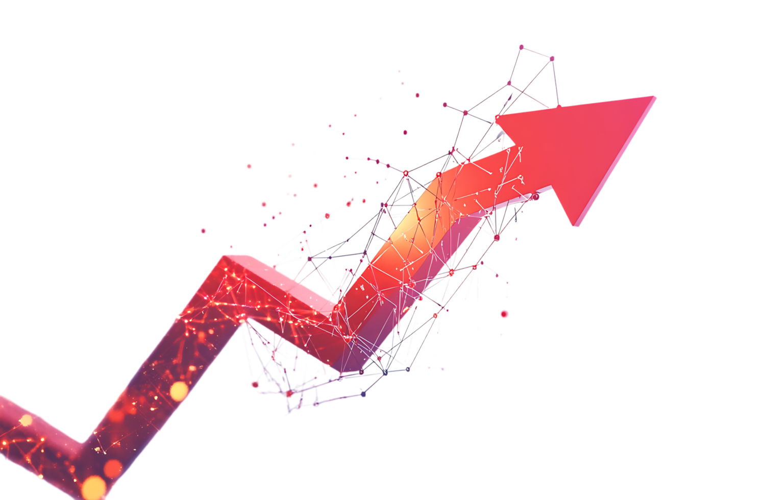 Red upward arrow signifying growth, success, and progress. Abstract digital art. png