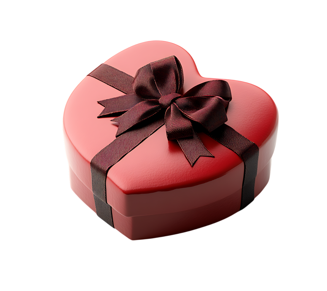 Heart shaped gift box with a dark ribbon. png