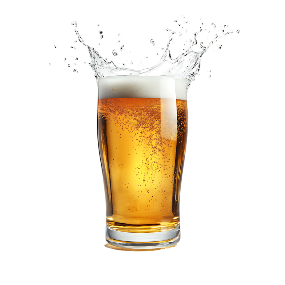 Close up of a beer splash in a glass. Cold, crisp, and refreshing. png