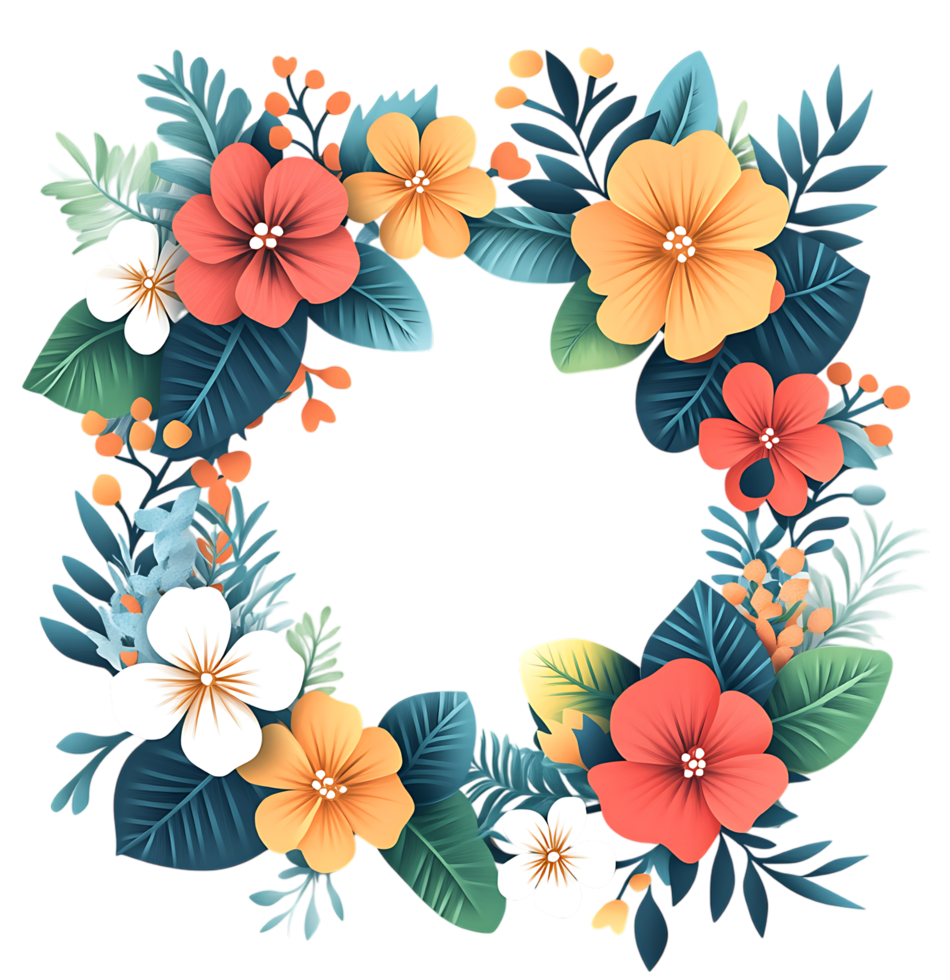 Vibrant floral wreath, perfect for invitations or decorations. png