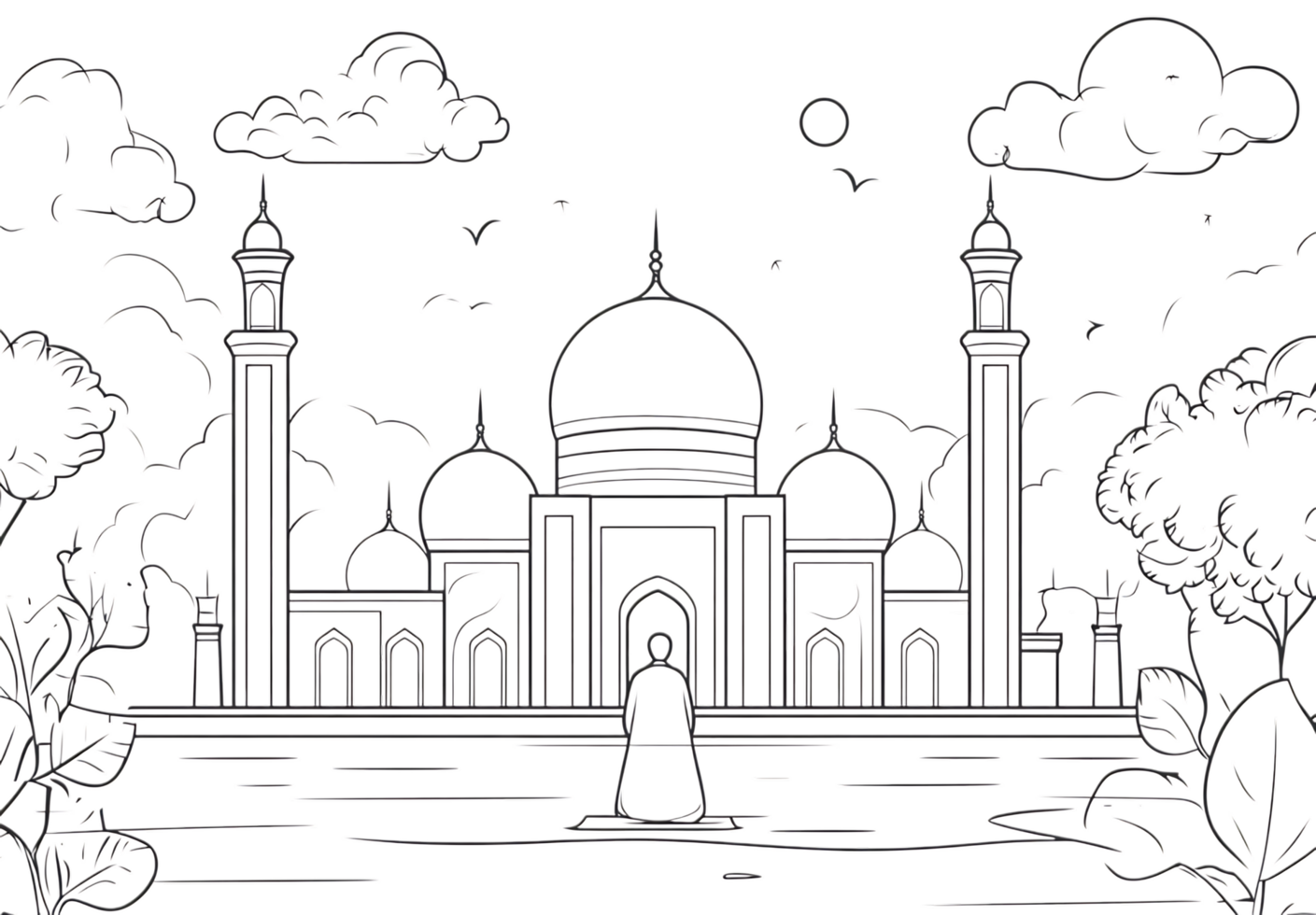 A drawing of a mosque in the middle of the night png