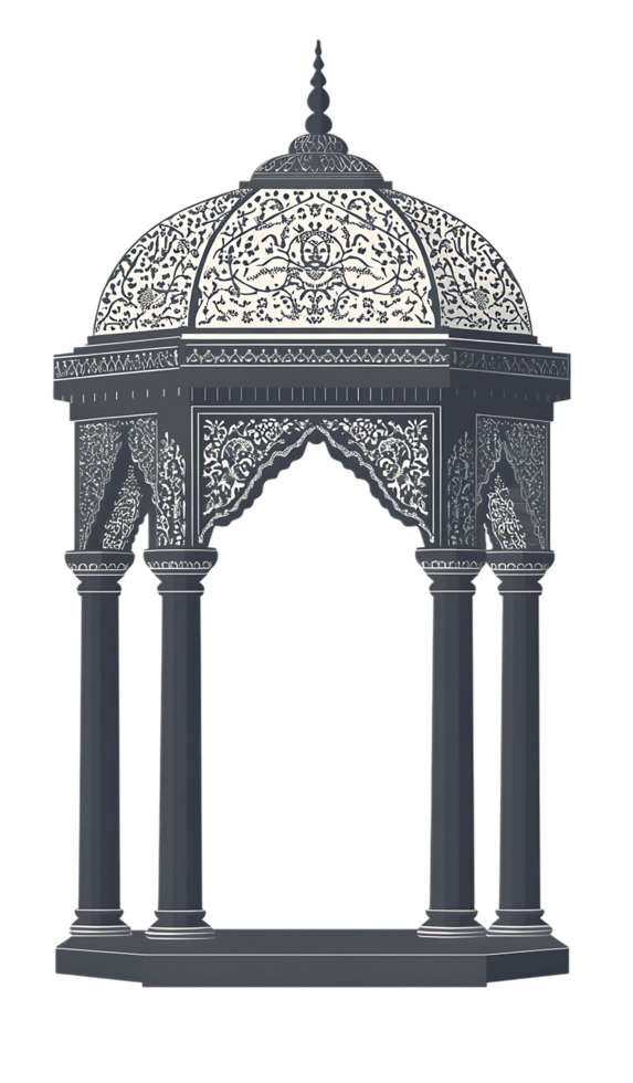 Intricate stone gazebo with detailed carvings and a domed roof. png