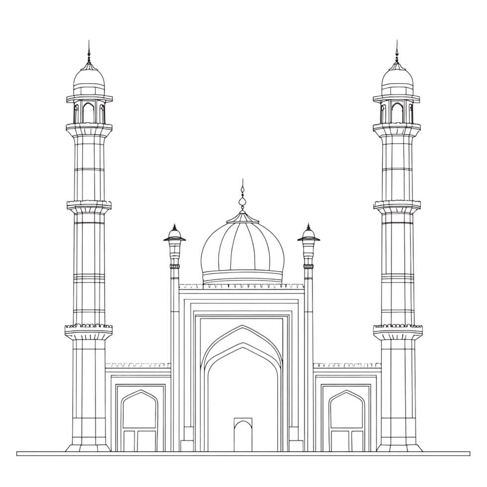 A drawing of a mosque with two towers png