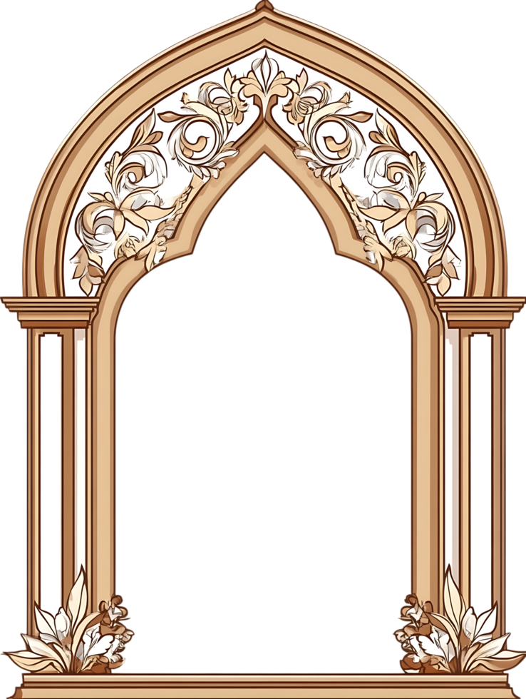 Elegant architectural arch with intricate carvings. Perfect for design and decor. png