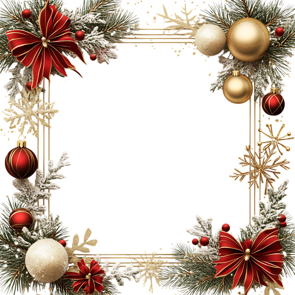 Elegant Christmas frame with red and gold ornaments. png