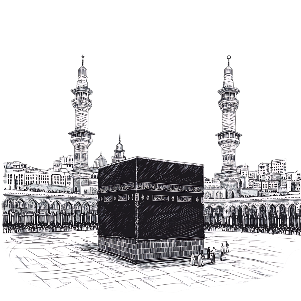 Sketch of the Kaaba in Mecca's Grand Mosque. Islamic pilgrimage site. png