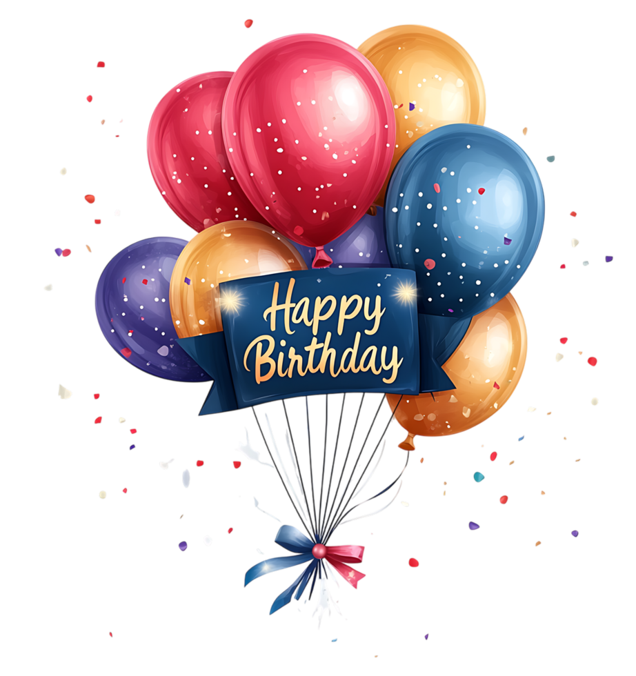 Colorful balloons with Happy Birthday banner png