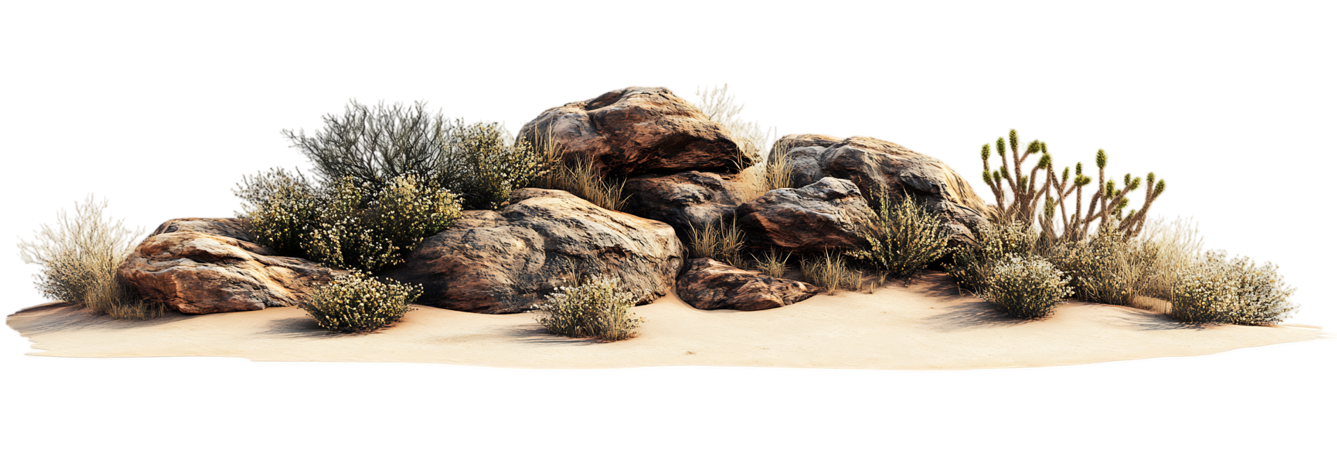 Desert landscape with rocks and plants png