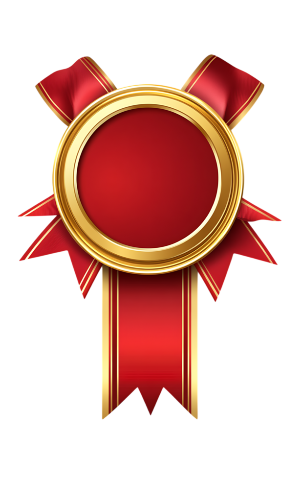 Red award seal with gold trim and ribbon png