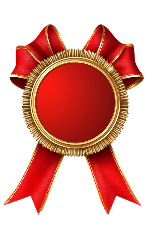 Blank red award seal with golden frame and red ribbon. Perfect for awards, certificates, or recognition. png