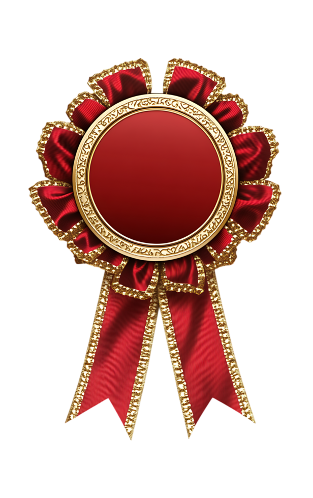 Blank red award rosette with gold trim. Perfect for adding your own text or design. png
