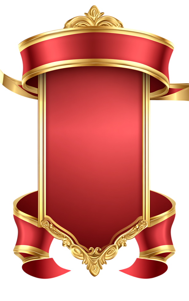 Red and gold luxury banner with ribbon. png