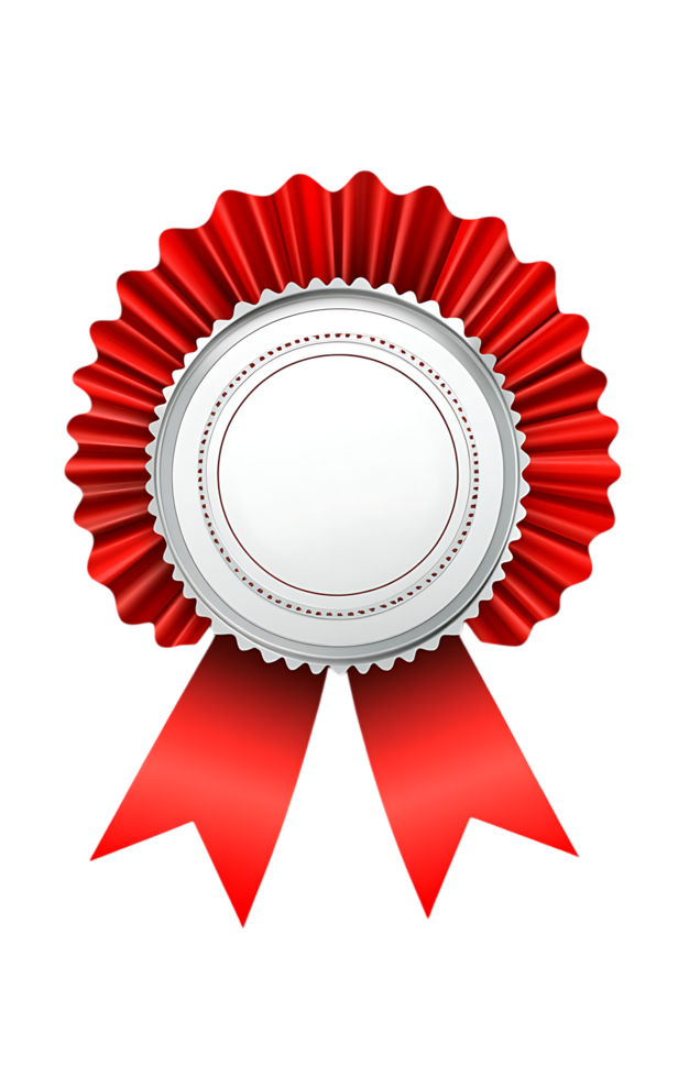 Empty silver and red rosette award. Perfect for achievement, success, and victory. png