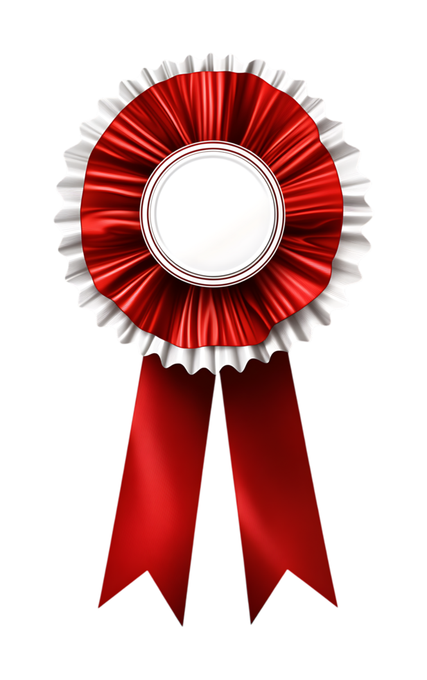 Red award ribbon rosette with blank center for text. png
