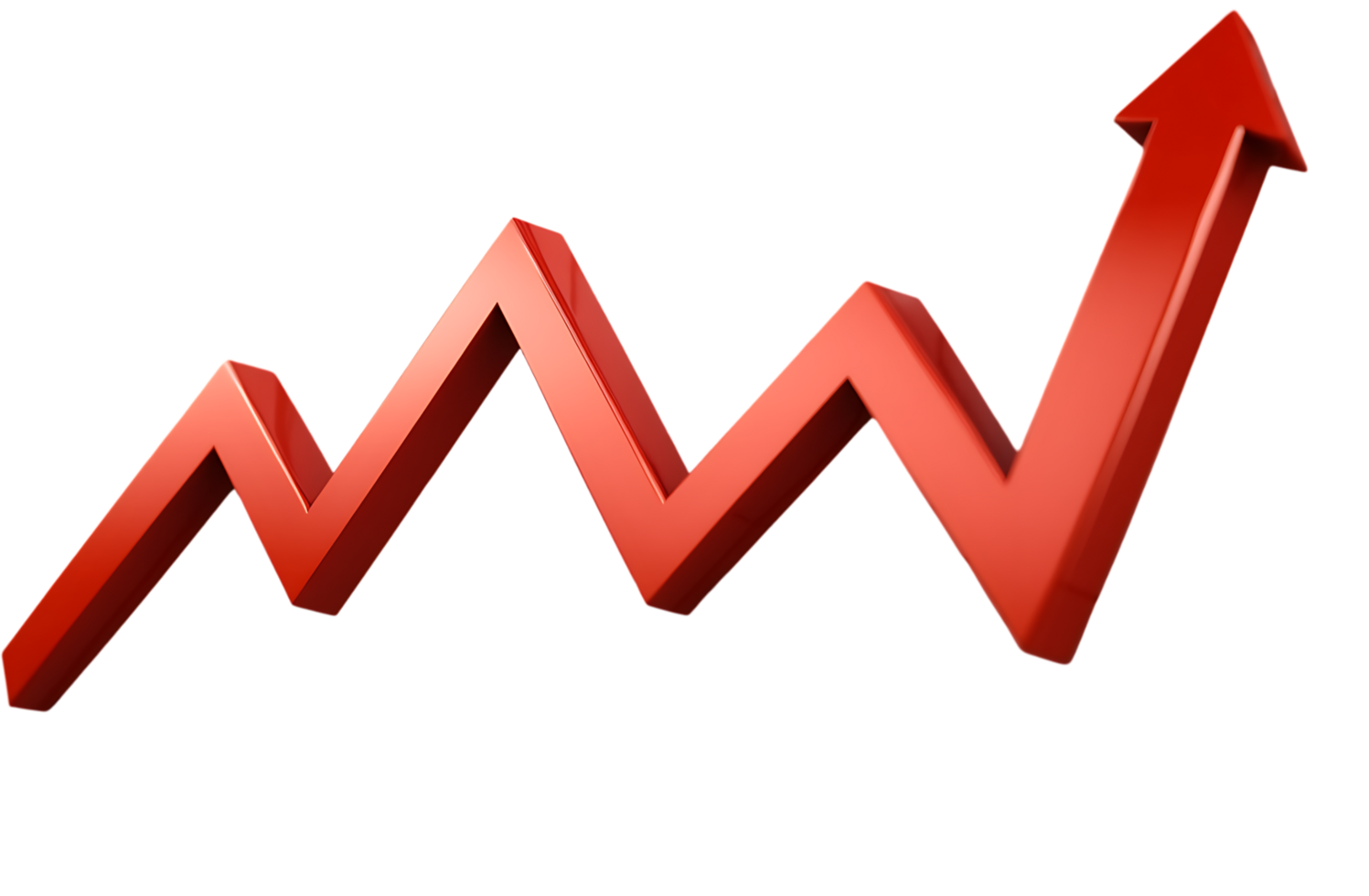 3D rendered red arrow pointing up, symbolizing growth, success, and progress. png