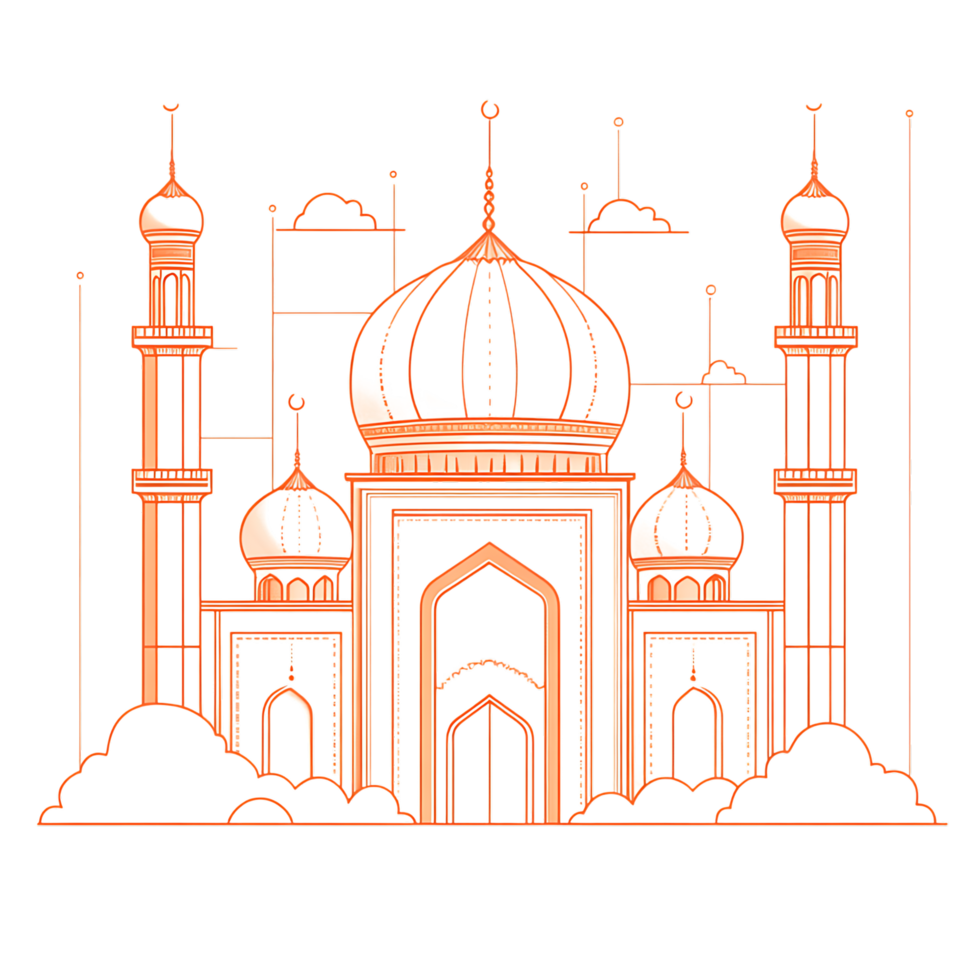 Elegant line art illustration of a mosque. Perfect for religious or cultural designs. png