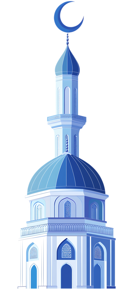 Minaret of a mosque with a crescent moon on top png