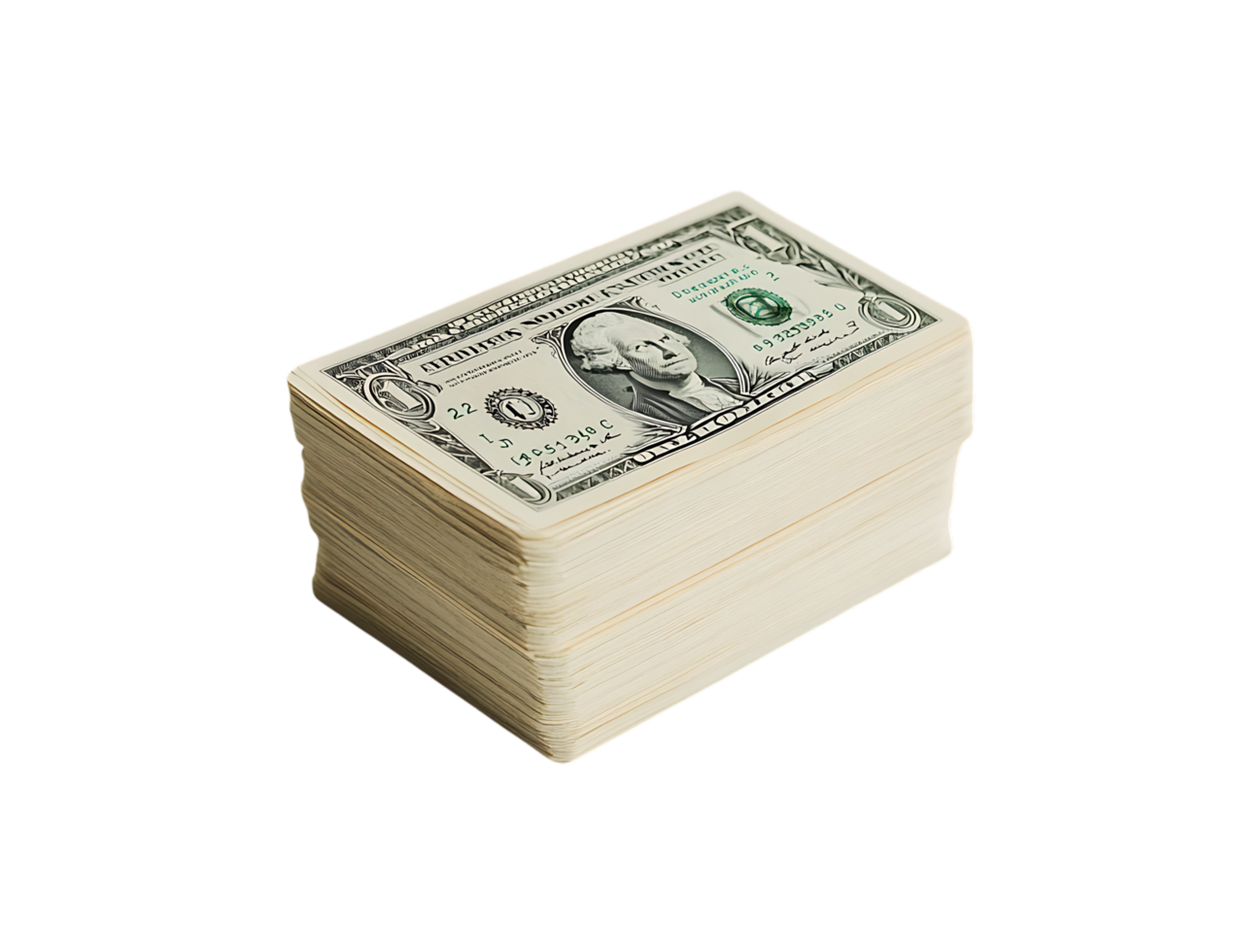 A large stack of one dollar bills. Concept of wealth, finance, and money. png