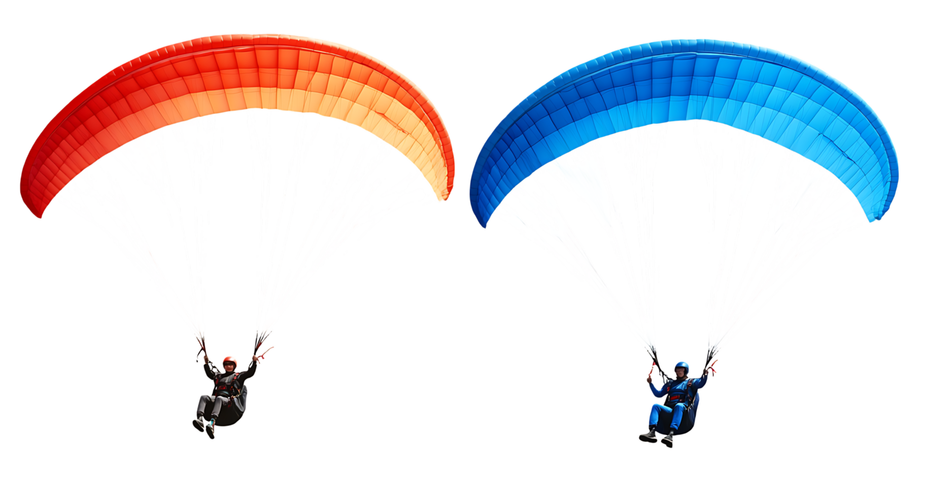 Two paragliders soaring through the air. Adventure, freedom, and extreme sports. png
