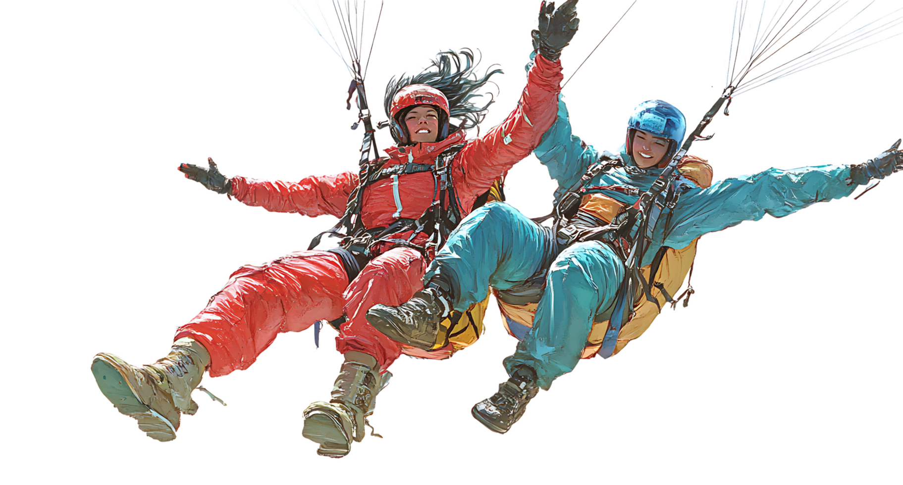 Two paragliders soaring through the sky. png
