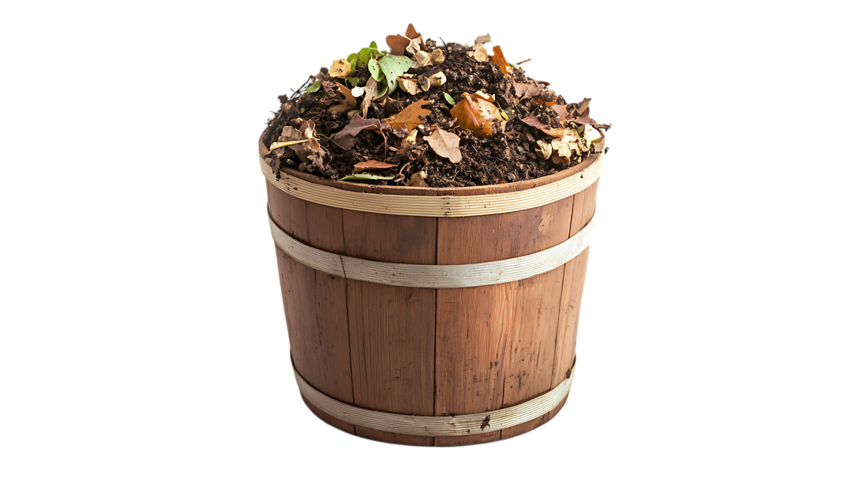 Wooden bucket filled with compost png