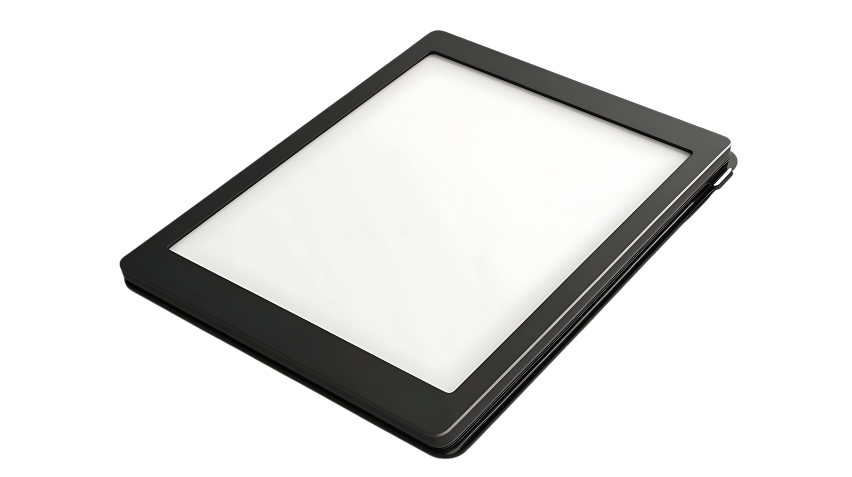 Modern black e reader with blank screen. png