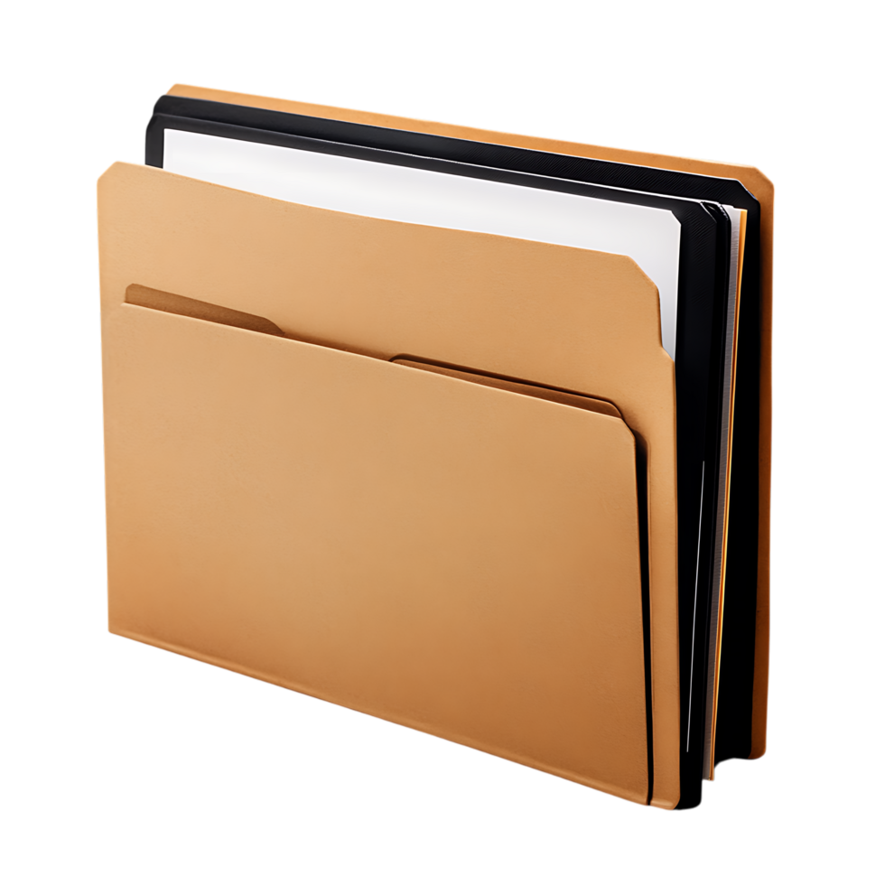 Tan leather portfolio with documents png