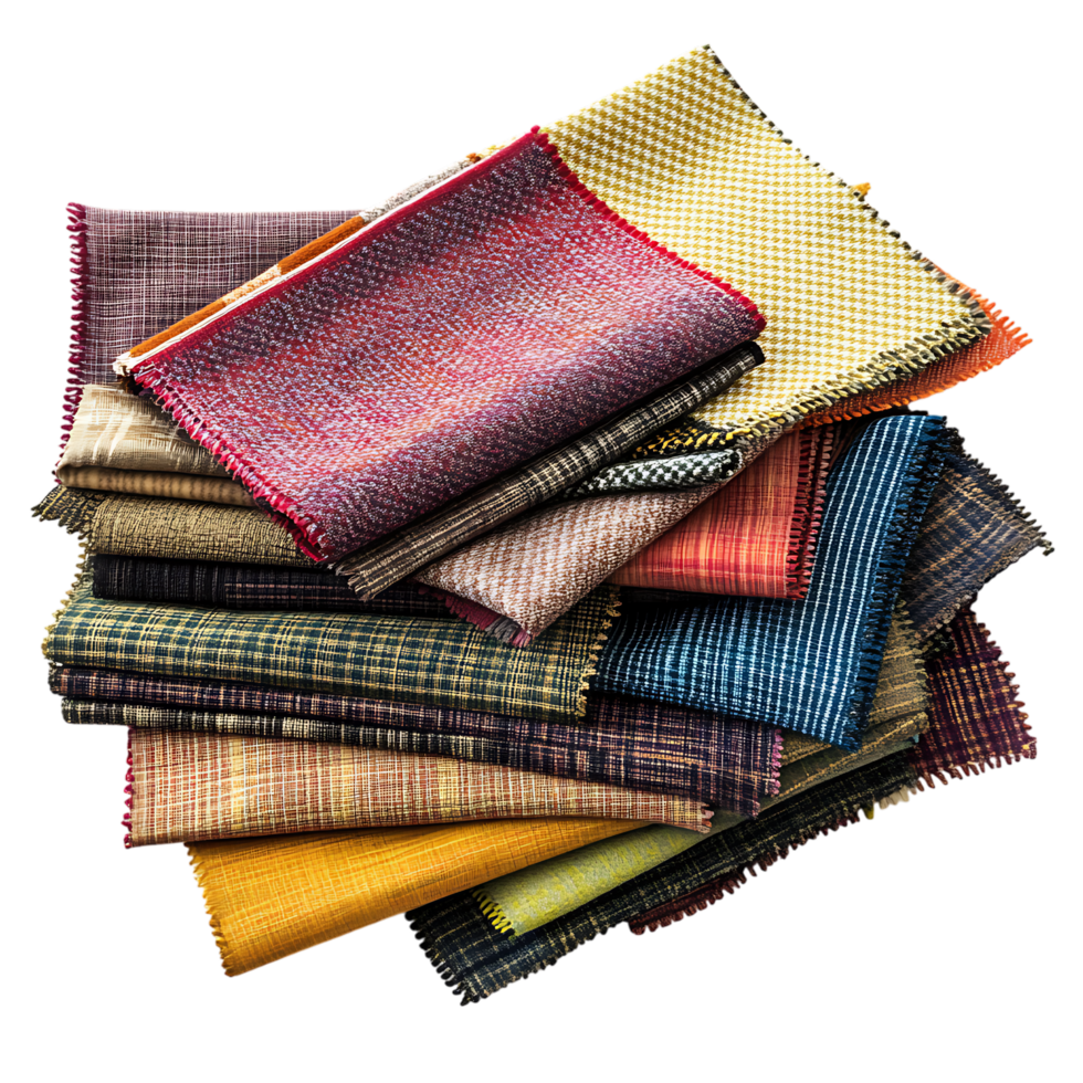 Stack of colorful fabric swatches. png