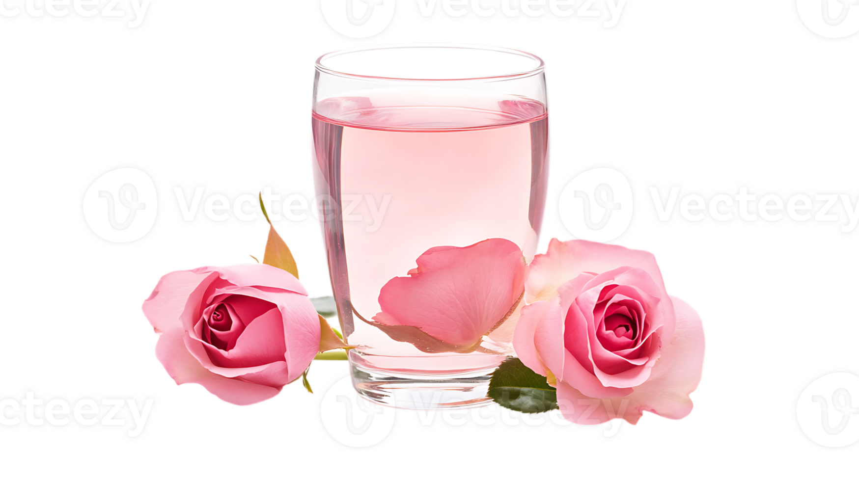 Pink rose petals in a glass of water png