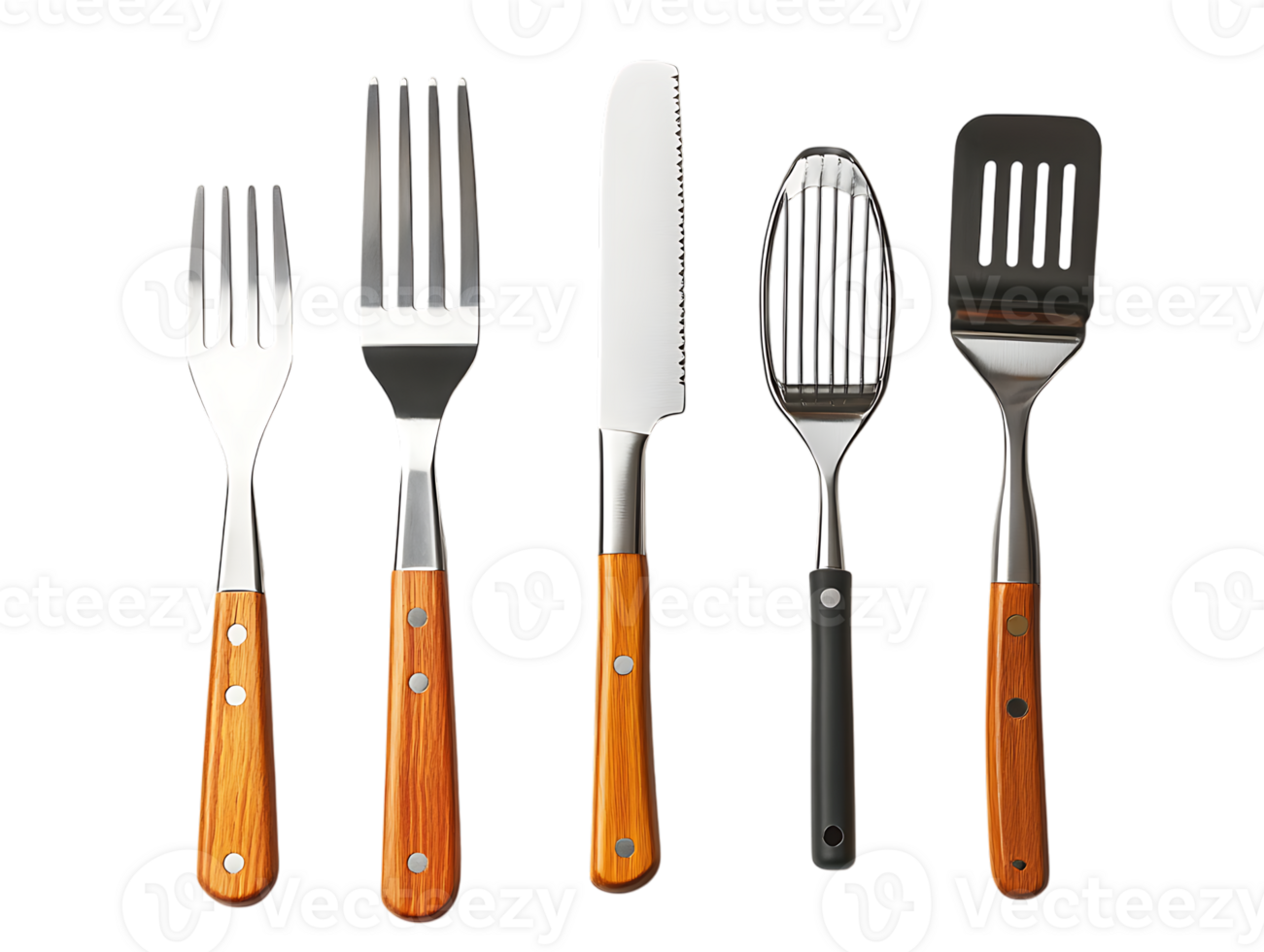 Set of elegant cutlery with wooden handles png