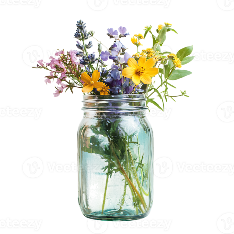 A mason jar filled with wildflowers png