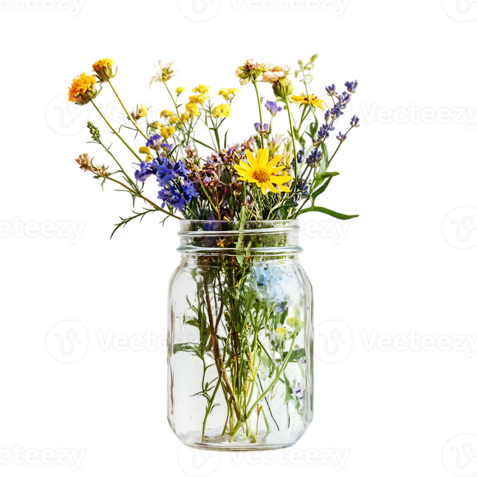 A jar filled with wildflowers png